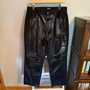 Express Black Sequin Women's Wide Leg Jeans Size 12R Distressed